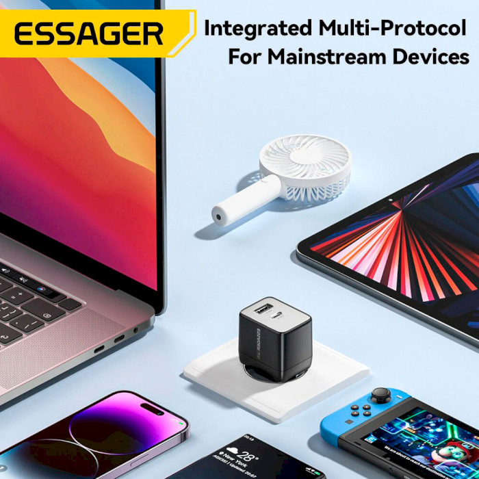 Зарядное устройство ESSAGER ECT33W 1xUSB-A, 1xUSB-C, PD3.0, QC4.0, GaN Black (ECT33W-LJB01-Z)