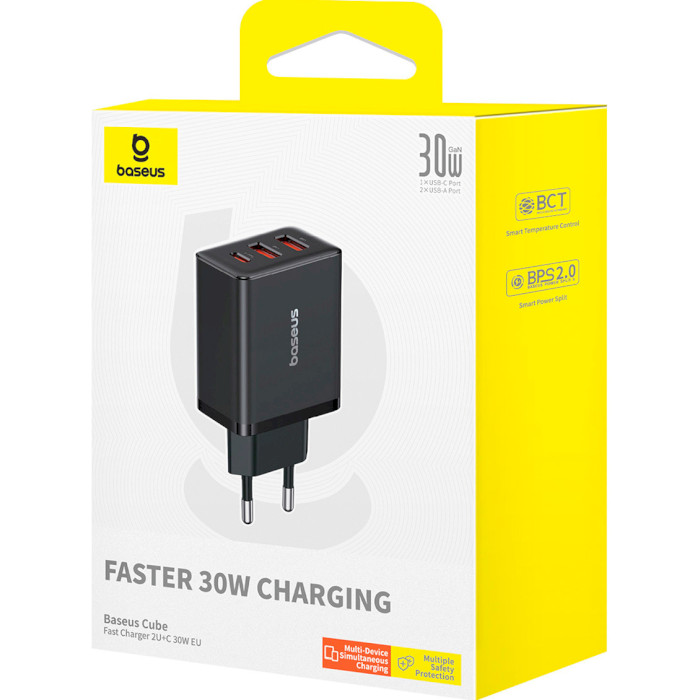 Зарядний пристрій BASEUS Cube Fast Charger 2U+C GaN5 30W Black (P10111402113-00)