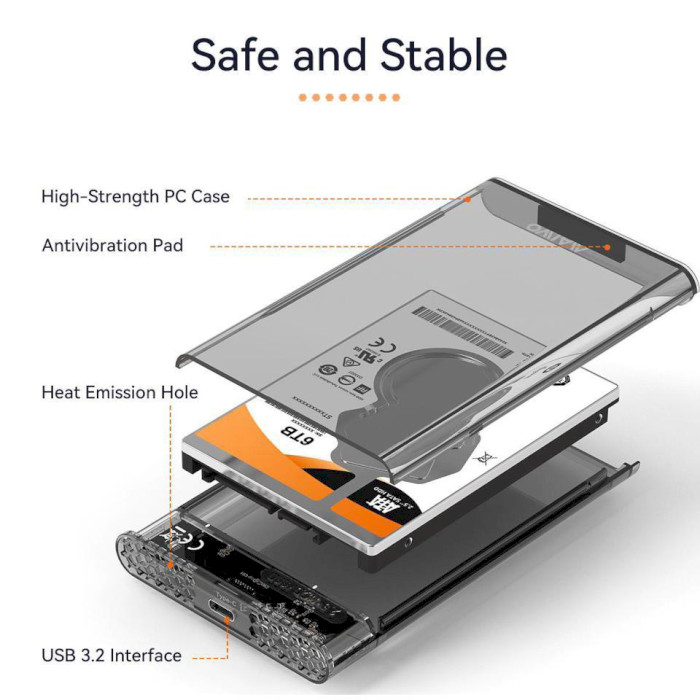 Карман внешний MAIWO K2510 2.5" SATA to USB 3.2 Transparent Black