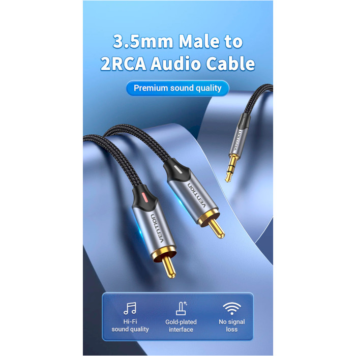 Кабель VENTION mini-jack 3.5 мм - 2RCA 1м Gray (BCNBF)