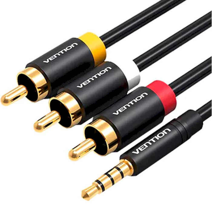 Кабель VENTION mini-jack 3.5 мм - 3RCA 1.5м Black (VAB-R07-B150)