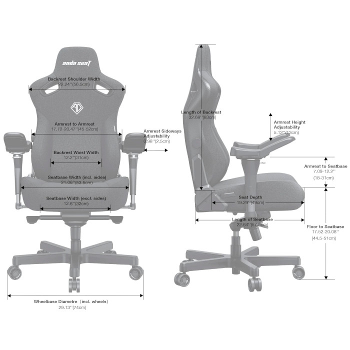 Кресло геймерское ANDA SEAT Kaiser 3 Pro Gray Fabric Size XL