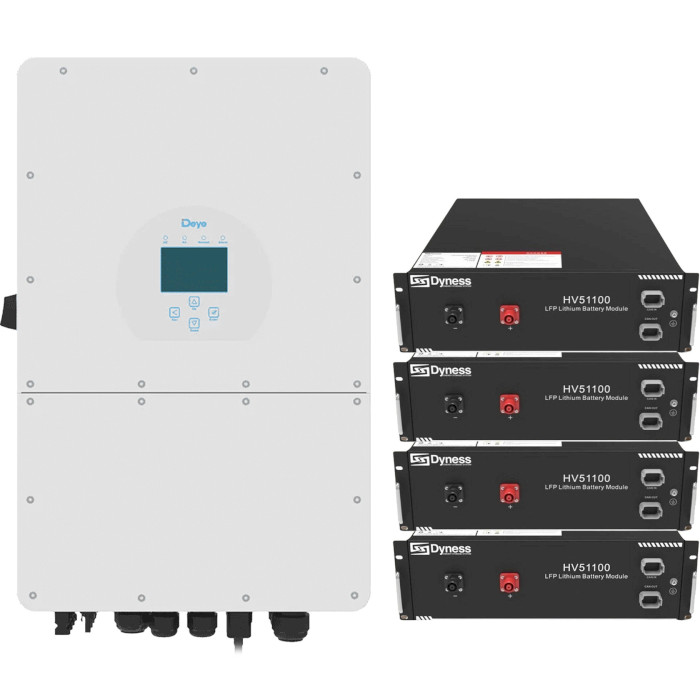 Гибридный солнечный инвертор трёхфазный DEYE SUN-12K-SG01HP3-EU-AM2 + 4 АКБ DYNESS HV51100 20.48 kWh