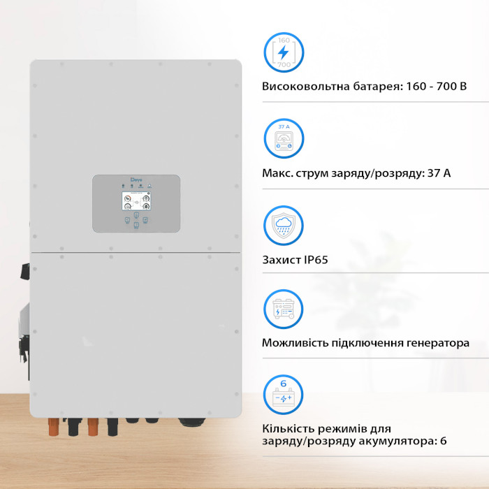 Гібридний сонячний інвертор трифазний DEYE SUN-20K-SG01HP3-EU-AM2 + 4 АКБ DYNESS HV51100 20.48 kWh