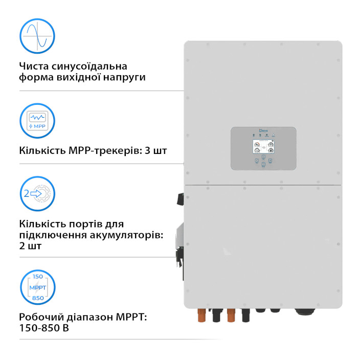 Гібридний сонячний інвертор трифазний DEYE SUN-30K-SG01HP3-EU-BM3 + 11 АКБ DYNESS HV51100 56.32 kWh