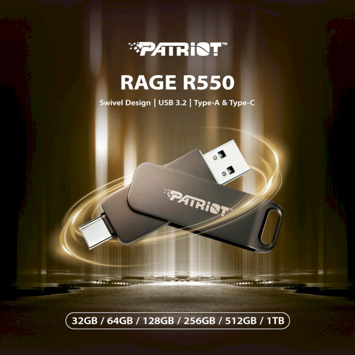 Флешка PATRIOT Rage R550 USB/USB-C3.2 64GB Matte Black (PE64GR550DSAD)