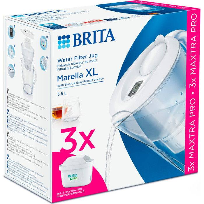 Фільтр-глечик для води BRITA Marella XL Memo MX Pro White 3.5л + 3 картриджа (1052782)