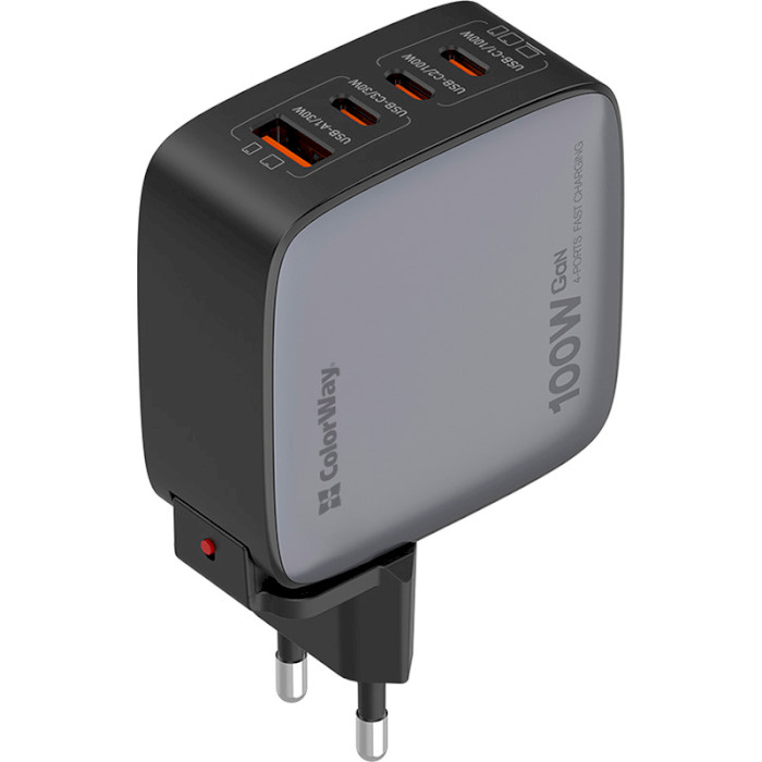 Зарядное устройство COLORWAY Power Delivery GaN 3xUSB-C, 1xUSB-A, 100W Black (CW-CHS047PD-BK)