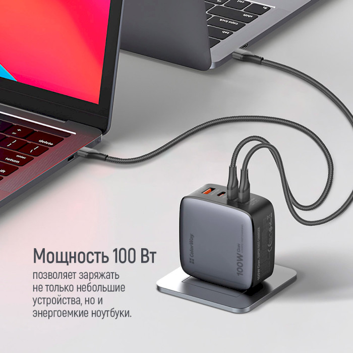 Зарядний пристрій COLORWAY Power Delivery GaN 3xUSB-C, 1xUSB-A, 100W Black (CW-CHS047PD-BK)