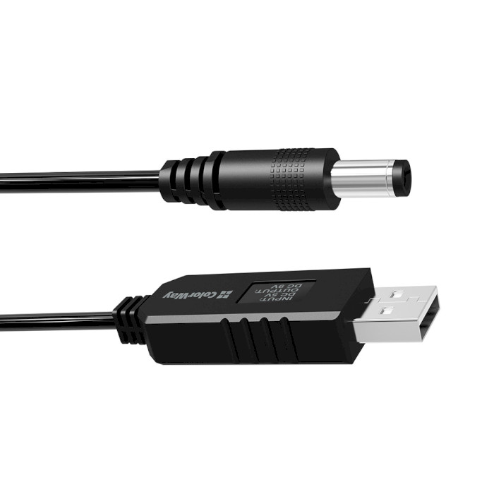 Кабель питания USB to DC COLORWAY 5.5х2.5mm 9V 1м Black (CW-CBUD066-BK)