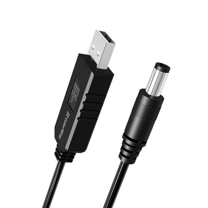 Кабель питания USB to DC COLORWAY 5.5х2.5mm 9V 1м Black (CW-CBUD066-BK)