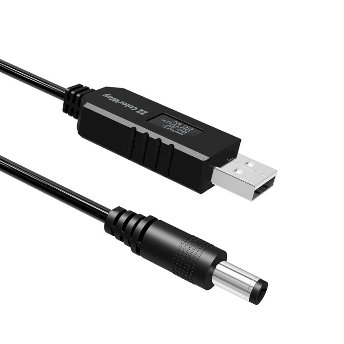 Кабель живлення USB to DC COLORWAY 5.5х2.5mm 9V 1м Black (CW-CBUD066-BK)