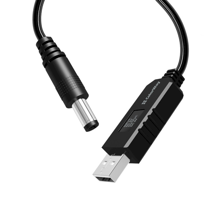 Кабель питания USB to DC COLORWAY 5.5х2.5mm 9V 1м Black (CW-CBUD066-BK)