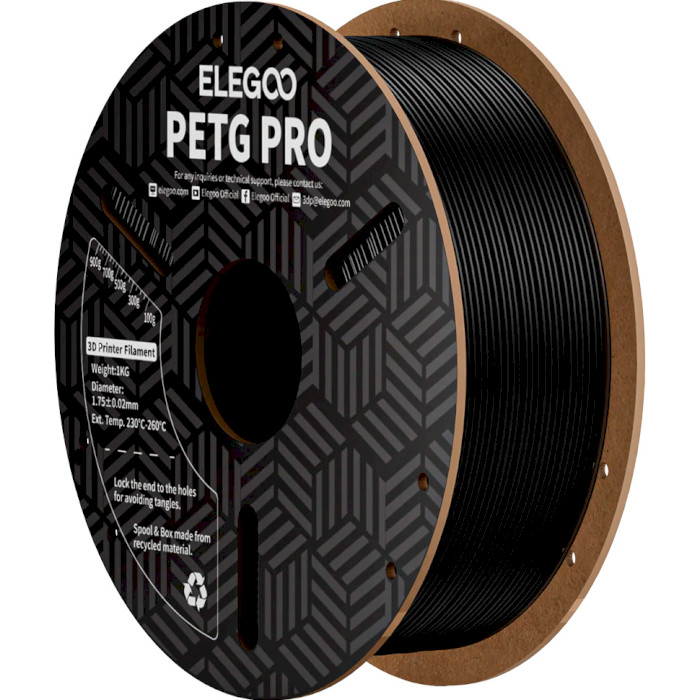 Пластик (филамент) для 3D принтера ELEGOO PETG Pro 1.75mm, 1кг, Black (50.203.0198)