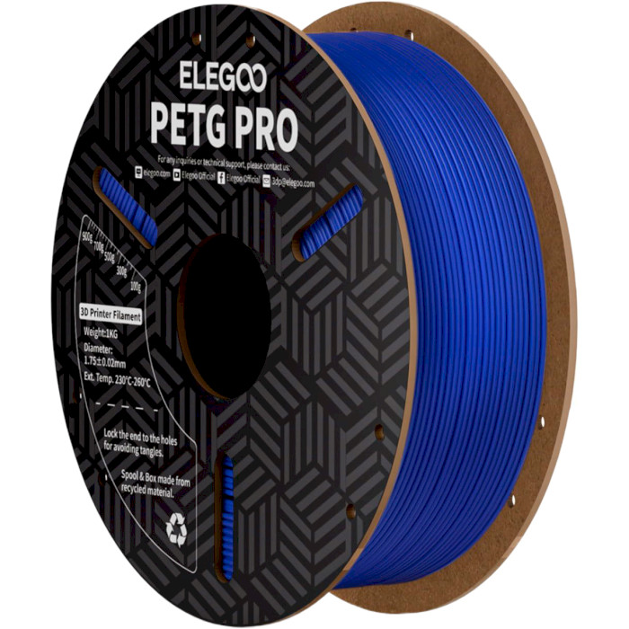 Пластик (філамент) для 3D принтера ELEGOO PETG Pro 1.75mm, 1кг, Blue (50.203.0201)