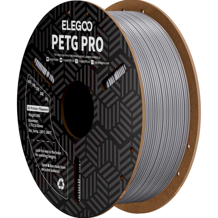 Пластик (філамент) для 3D принтера ELEGOO PETG Pro 1.75mm, 1кг, Gray (50.203.0205)