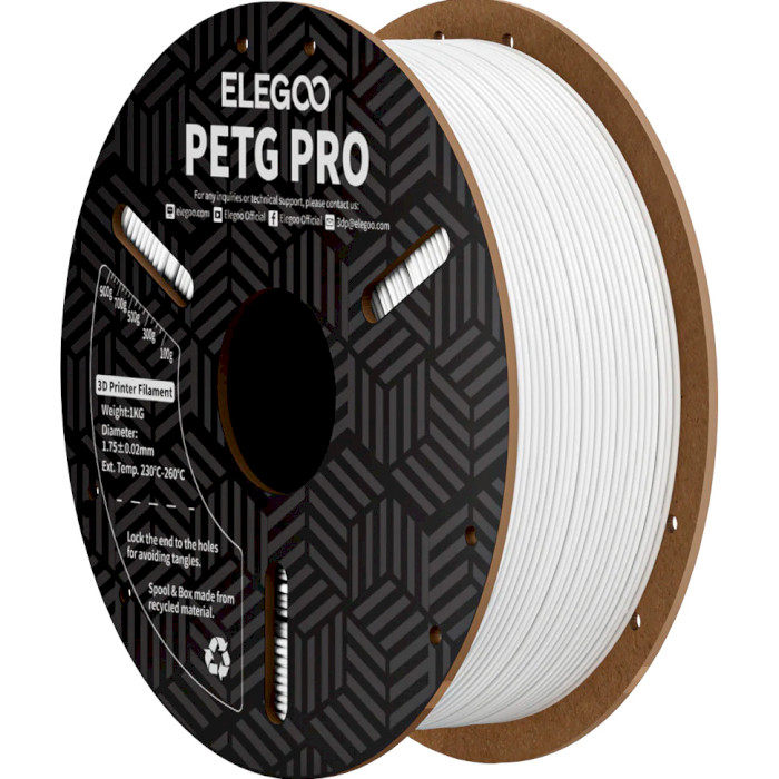 Пластик (філамент) для 3D принтера ELEGOO PETG Pro 1.75mm, 1кг, White (50.203.0199)