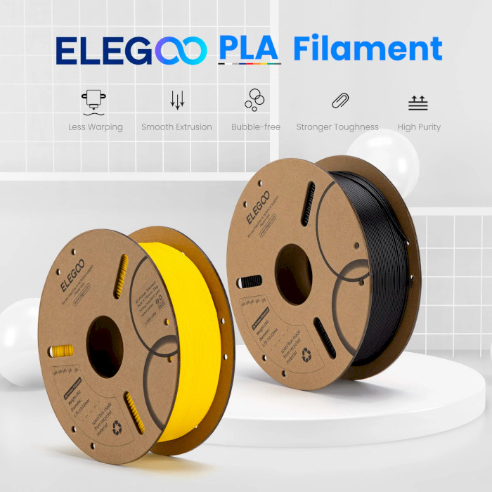 Пластик (філамент) для 3D принтера ELEGOO PLA 1.75mm, 1кг, Yellow (50.203.0044)