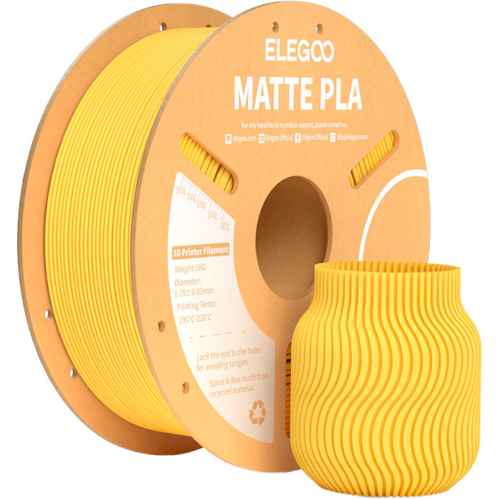 Пластик (філамент) для 3D принтера ELEGOO PLA Matte 1.75mm, 1кг, Sunshine Yellow (50.203.0255)