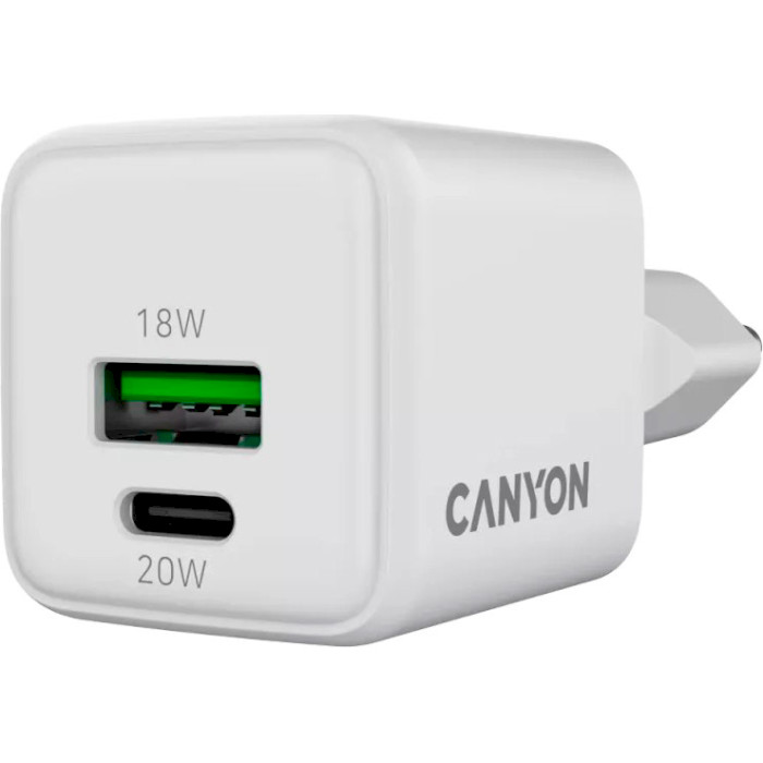 Зарядний пристрій CANYON CU20AC GaN 1xUSB-A, 1xUSB-C, 20W White (CNS-CUW20AC)