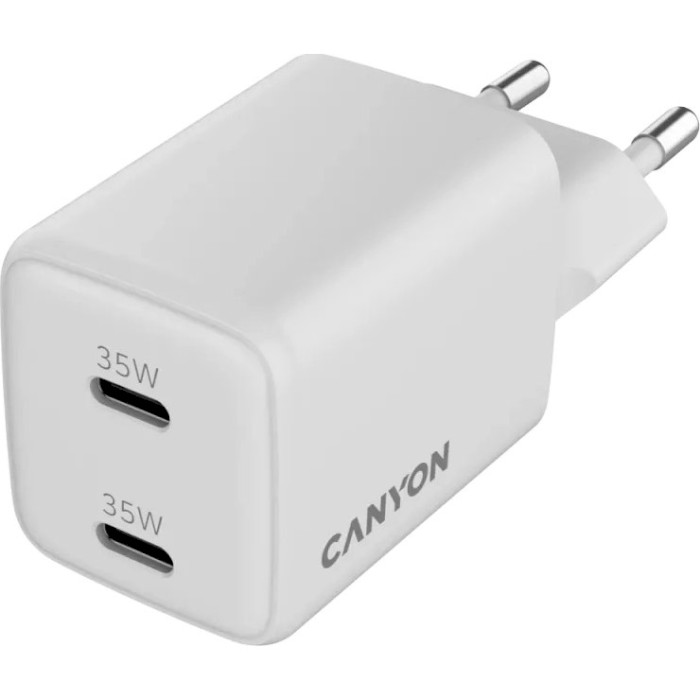 Зарядний пристрій CANYON CU35CC GaN 2xUSB-C, 35W White (CNS-CUW35CC)