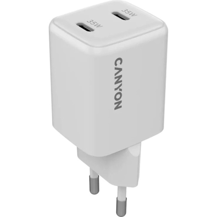 Зарядний пристрій CANYON CU35CC GaN 2xUSB-C, 35W White (CNS-CUW35CC)