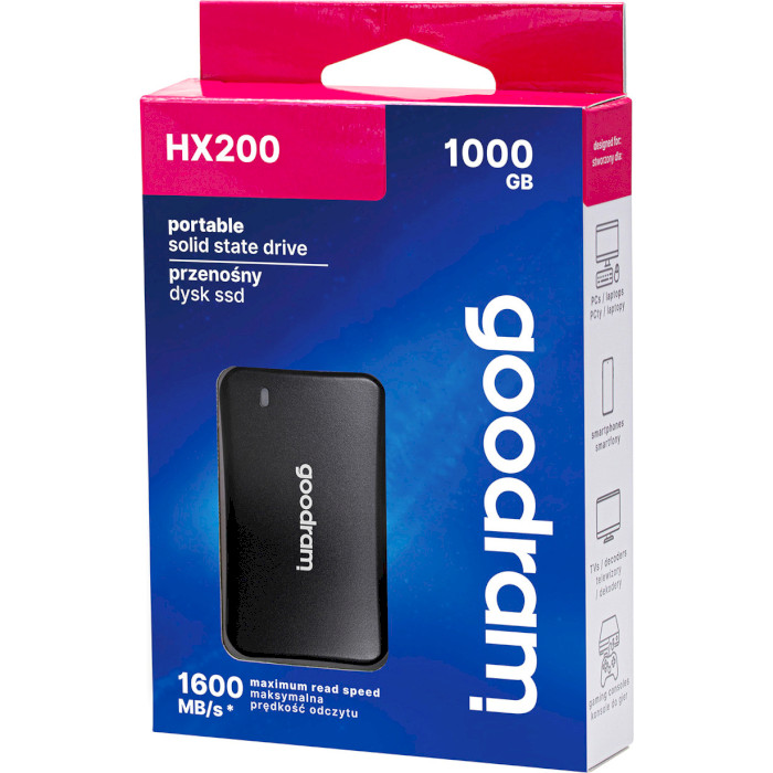 Портативный SSD диск GOODRAM HX200 1TB USB3.2 Gen2x2 Black (SSDPR-HX200-1K0)