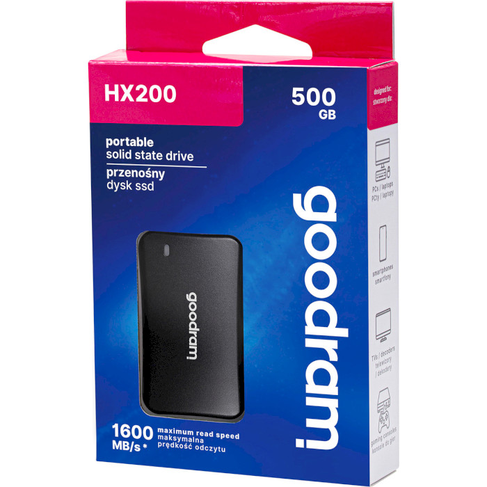 Портативний SSD диск GOODRAM HX200 500GB USB3.2 Gen2x2 Black (SSDPR-HX200-500)