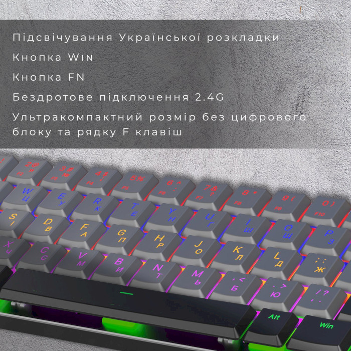 Клавіатура бездротова GAMEPRO MK122R Outemu Red Switch Dark Gray