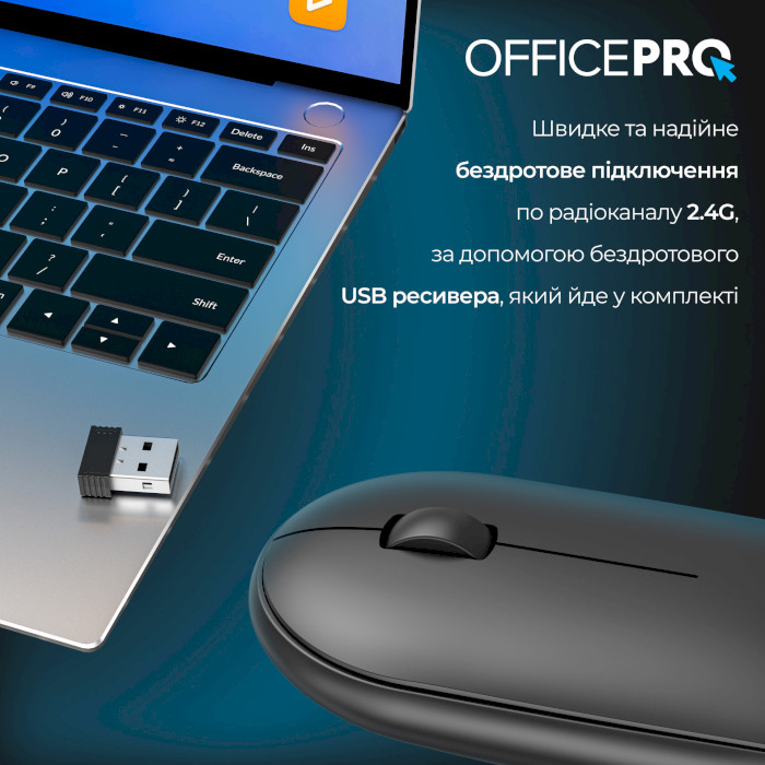 Миша OFFICEPRO M185B Silent Click Wireless Black