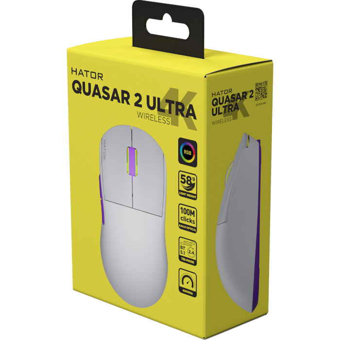 Мышь игровая HATOR Quasar 2 Ultra 4K Wireless White/Lilac (HTM571WL)