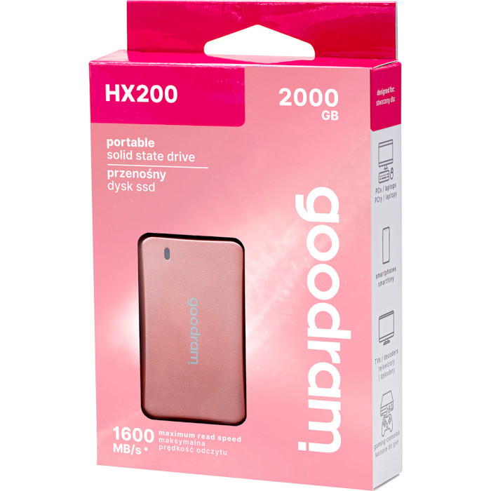 Портативный SSD диск GOODRAM HX200 2TB USB3.2 Gen2x2 Rose Gold (SSDPR-HX200-2K0-RG)