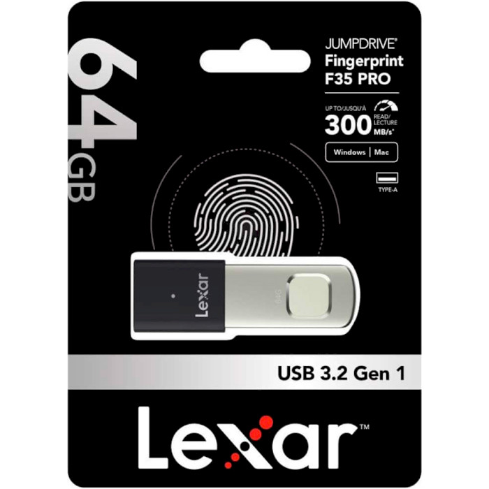 Флешка LEXAR JumpDrive Fingerprint F35 Pro USB3.2 64GB (LJDF35P064G-RNBNG)