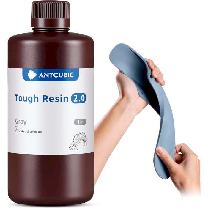 Фотополімерна гума для 3D принтера ANYCUBIC Tough Resin 2.0, 1кг, Gray