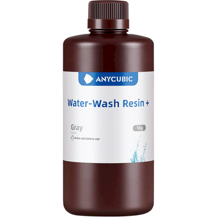 Фотополимерная резина для 3D принтера ANYCUBIC Water-Wash Resin+, 1кг, Gray