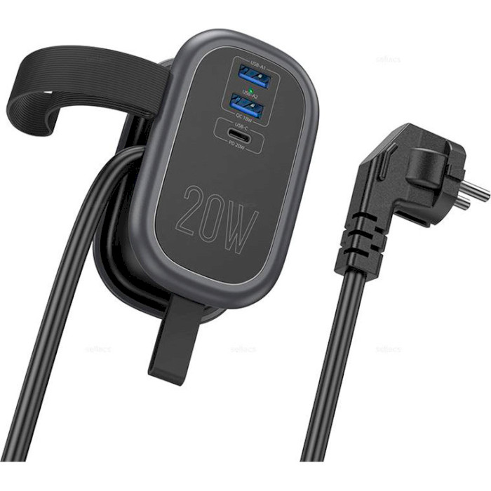 Зарядний пристрій HOCO NS7 Sharp 1xUSB-A, 2xUSB-C, PD20W, QC3.0 Black (6942007623957)