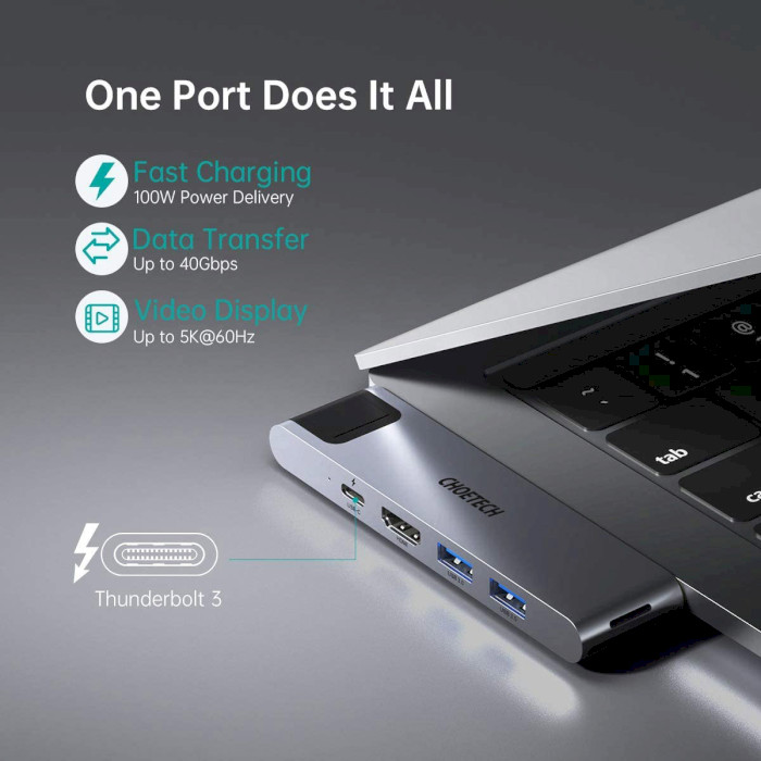 Порт-реплікатор CHOETECH M24 7-in-1 USB-C Hub for MacBook Pro/Air (HUB-M24)