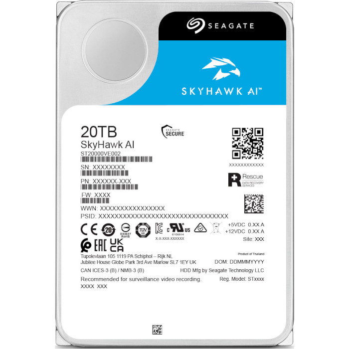 Жорсткий диск 3.5" SEAGATE SkyHawk AI 20TB SATA/512MB (ST20000VE003)