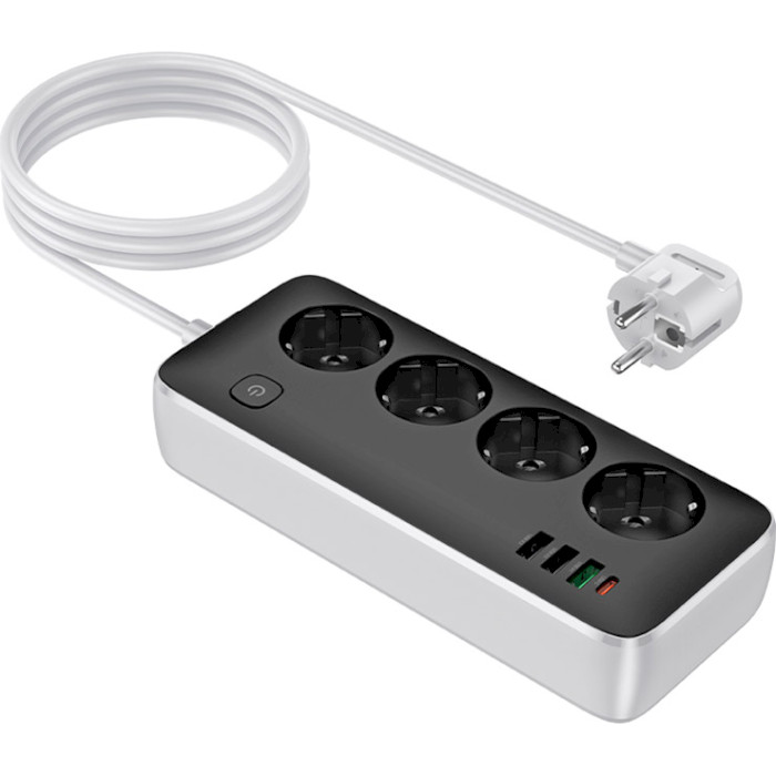 Мережевий фільтр HOCO AC22 Sunlight Black, 4 розетки, 1xUSB-C, 3xUSB, 1.5м