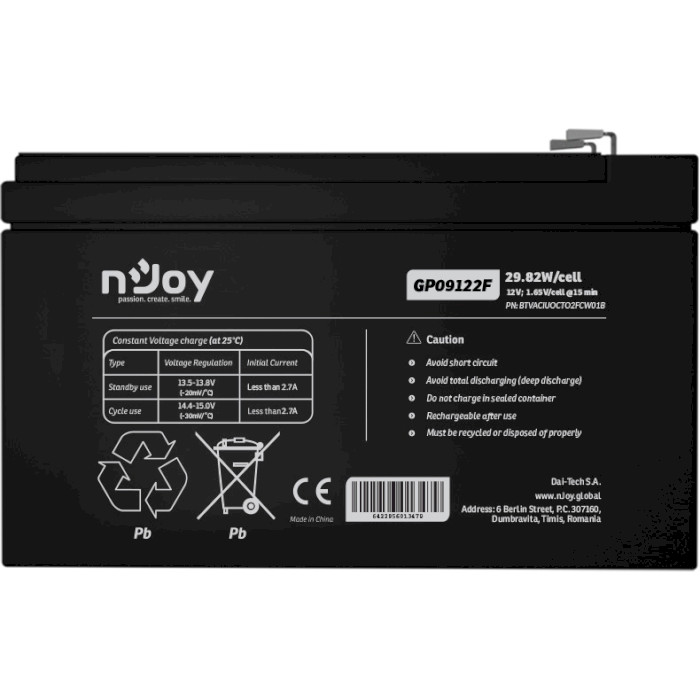 Аккумуляторная батарея NJOY GP09122F (12В, 9Ач) (BTVACIUOCTO2FCW01B)