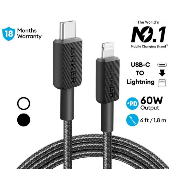 Кабель ANKER Powerline 322 USB-З to Lightning 1.8м Black (A81B6G11)