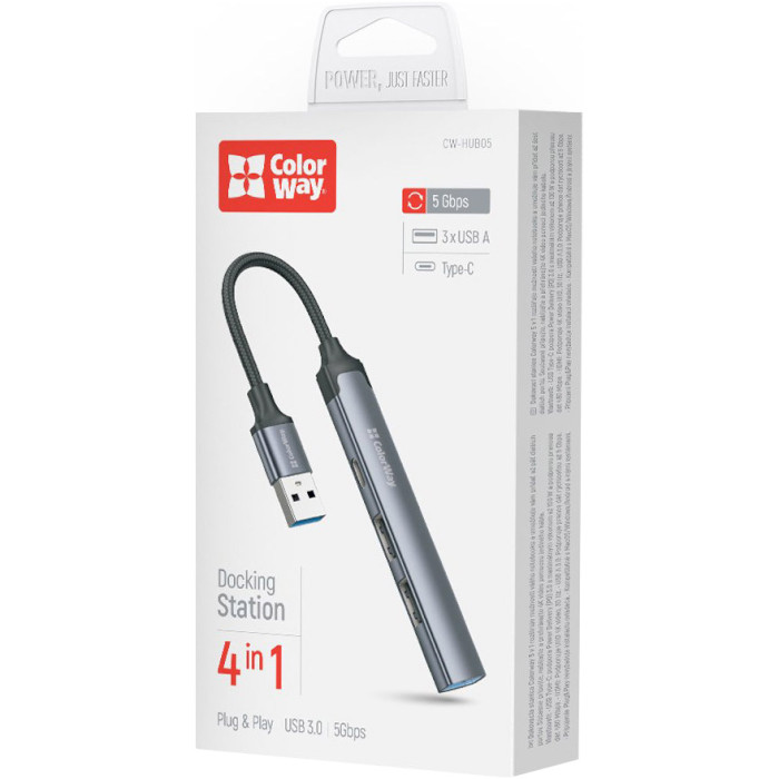 USB-хаб COLORWAY 4-in-1 USB-A to 1xUSB3.0, 2xUSB2.0, 1xUSB-C2.0 (CW-HUB05)