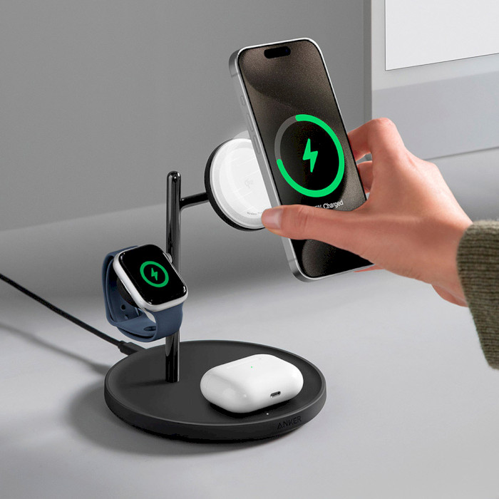 Бездротовий зарядний пристрій ANKER PowerWave Mag-Go 3-in-1 Wireless Charging Station (B25M3311)