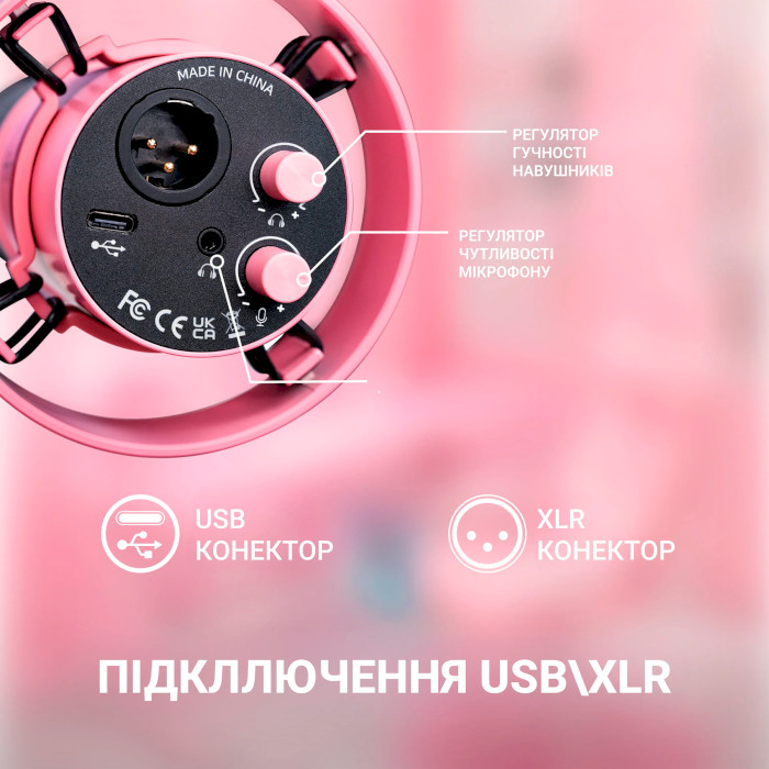 Мікрофон для стримінгу/подкастів FIFINE T688 Pink