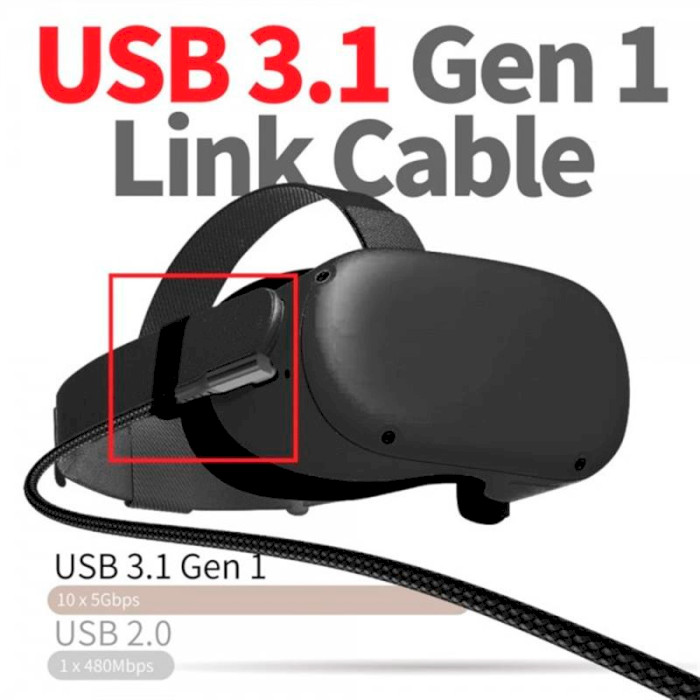 Кабель USB-A to Type-C 90 Degrees for Oculus Quest 6м Black