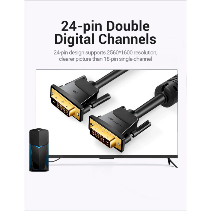 Кабель VENTION 2K 24+1 HD Cable DVI 2м Black (EAABH)