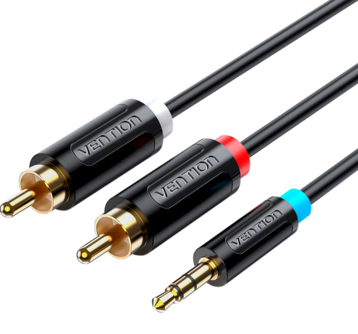 Кабель VENTION Male to Male Adapter Cable mini-jack 3.5 мм - 2RCA 0.5м Black (BCLBD)