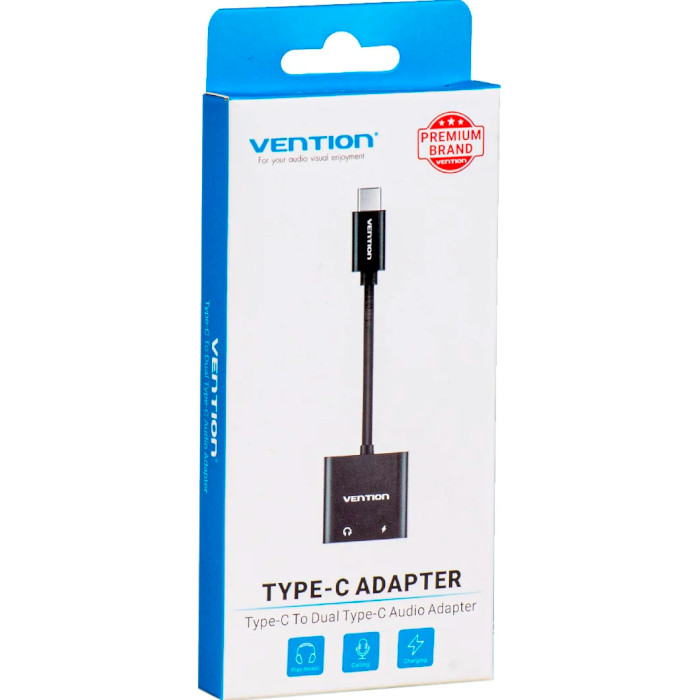 Адаптер VENTION Type-C Male to Dual Type-C Female Audio Adapter with Power Supply USB-C Black (CFMBA)