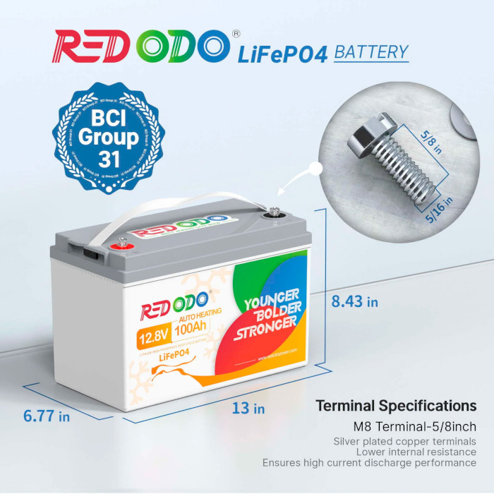 Аккумуляторная батарея REDODO LiFePO4 12V 100Ah Self-Heating (12.8В, 100Ач, BMS 100A)