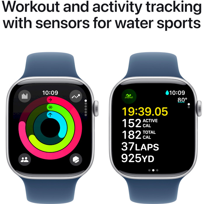 Смарт-годинник APPLE Watch Series 10 GPS 46mm Silver Aluminum Case with Denim Sport Band M/L (MWWM3QH/A)